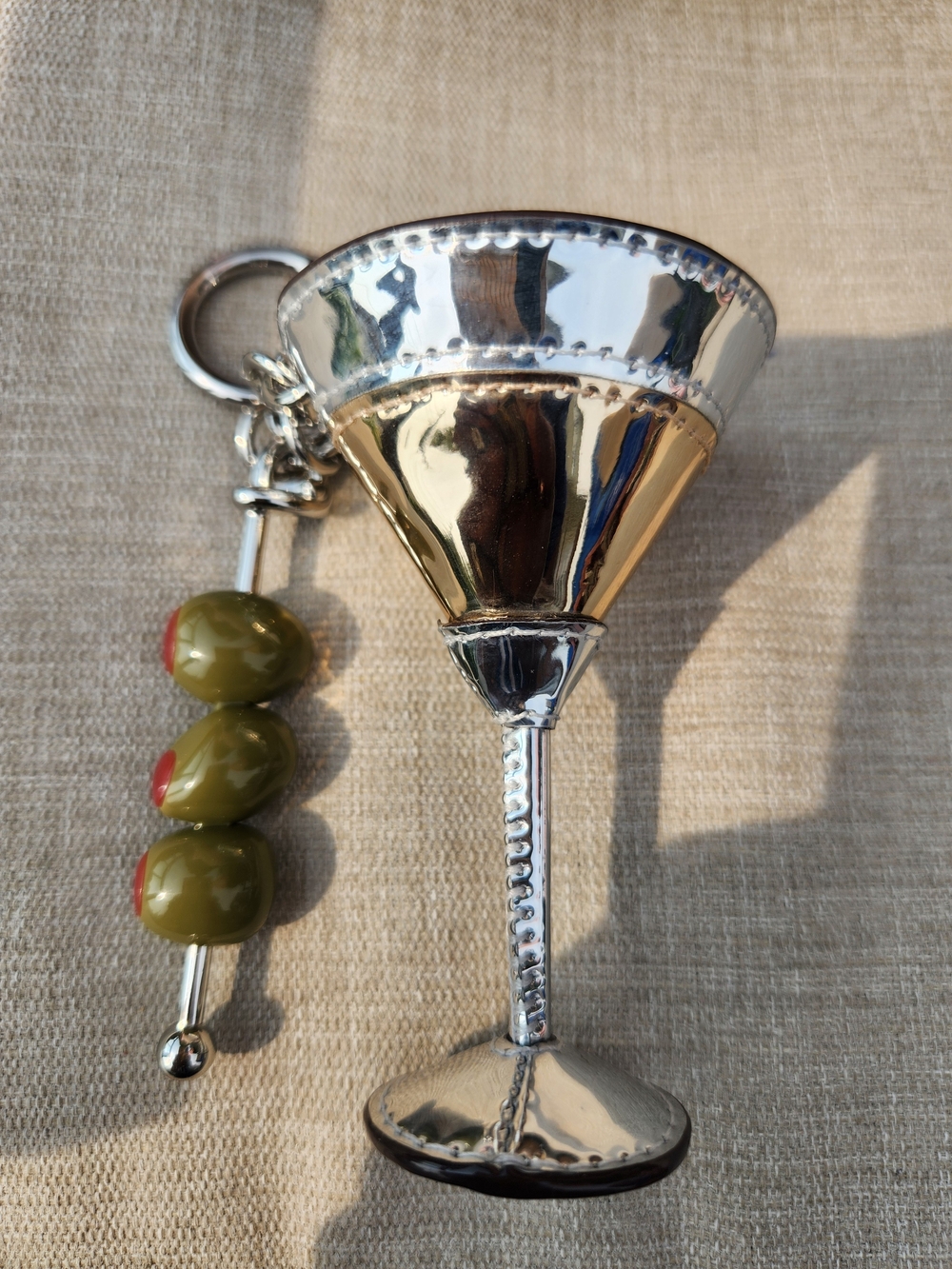 Michael Kors Silver Martini Glass Keychain with Olive Charm NIP